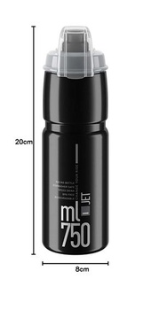 ELITE JET PLUS Černošedé logo 750 ml – Ultralehká cyklistická láhev na vodu pro horská kola a štěrk