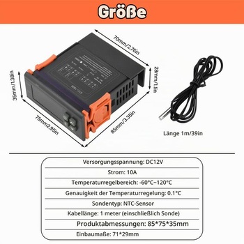 Regulátor teploty Aideepen STC-1000, digitálny termostat DC 12V 10A s 2 reléovými výstupmi a sondou