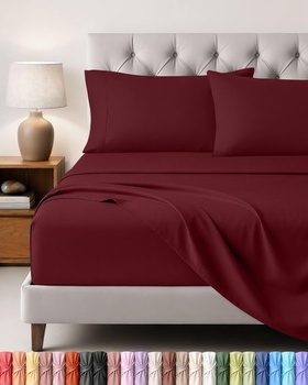 Utopia Bedding 4dielna sada prestieradiel, 160x200cm, vínová | 2 obliečky na vankúše 50x75cm