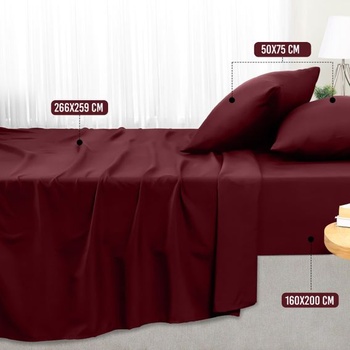 Utopia Bedding 4dielna sada prestieradiel, 160x200cm, vínová | 2 obliečky na vankúše 50x75cm