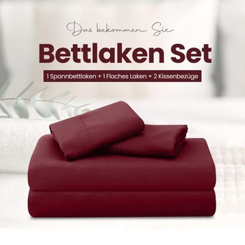 Utopia Bedding 4dielna sada prestieradiel, 160x200cm, vínová | 2 obliečky na vankúše 50x75cm