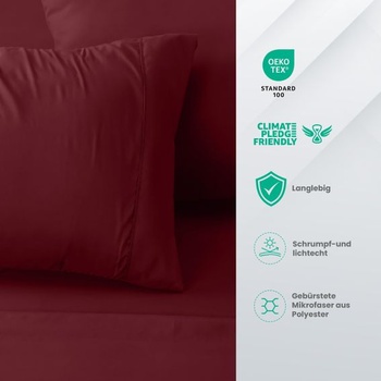 Utopia Bedding 4dielna sada prestieradiel, 160x200cm, vínová | 2 obliečky na vankúše 50x75cm