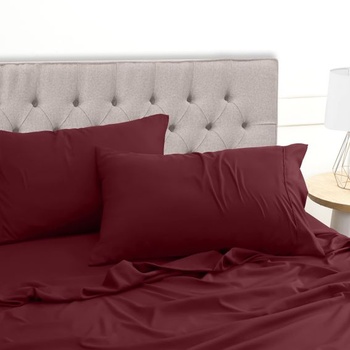 Utopia Bedding 4dielna sada prestieradiel, 160x200cm, vínová | 2 obliečky na vankúše 50x75cm