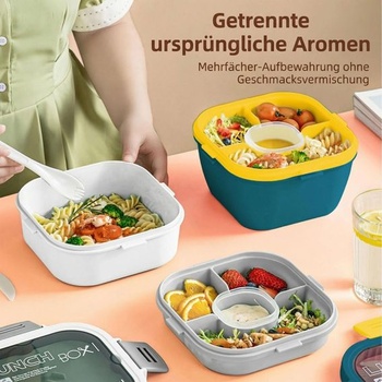 URMONA Šalátový box 1700 ml s priehradkami a príbormi, nepriepustný desiatový box modrý 1700ml