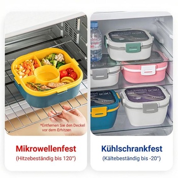 URMONA Šalátový box 1700 ml s priehradkami a príbormi, nepriepustný desiatový box modrý 1700ml