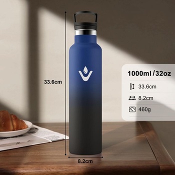 Termoska 1l, izolovaná fľaša na vodu so slamkou, vhodná na perlivé nápoje, bez BPA, fľaša na pitie na