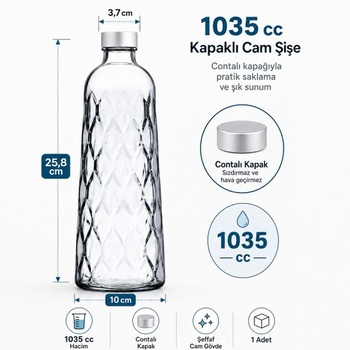 Sklenená fľaša Pasabahce Levi 1035 ml s kovovým viečkom, dávkovač oleja alebo octu, vysoko kvalitné