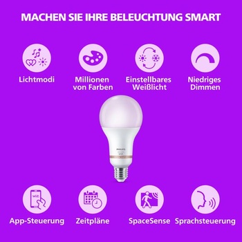 Philips Smart Lighting, chytrá LED žárovka RGB A80, patice E27, 2452 lm, barevné a nastavitelné