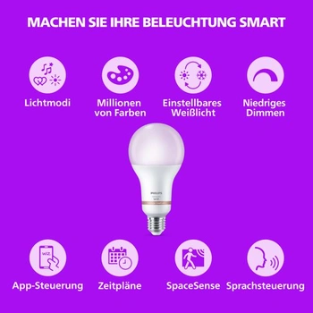 Philips Smart Lighting, múdra LED žiarovka RGB A80, pätica E27, 2452 lm, farebné a nastaviteľné