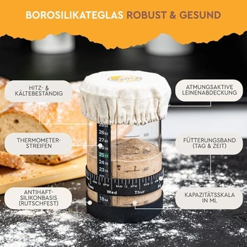 Startovací sada pro kvásek, 700ml fermentační nádoba z borosilikátového skla se špachtlí,