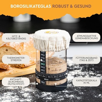 Štartovacia sada pre kvások, 700ml fermentačná nádoba z borosilikátového skla so špachtľou,