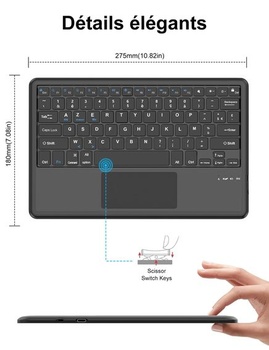 Klávesnice FOGARI s dotykovou podložkou pro 12palcové tablety s Bluetooth – francouzská klávesnice