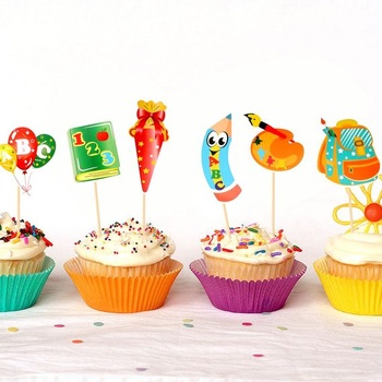 HOWAF 12 ks ozdoby na muffiny s motívom Naspäť do školy pre prvý školský deň, dekorácia na torty,