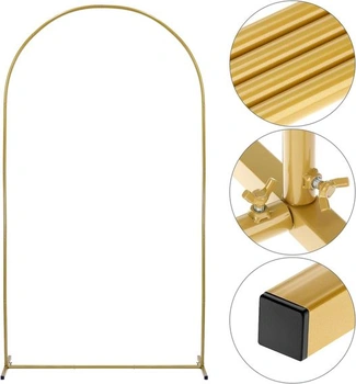 Stojan na svadobný oblúk QWORK®, zlatý kovový oblúk 2,2 x 1,2 m, pre svadby a slávnostné