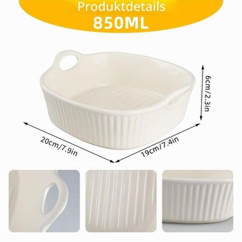 Keramické zapekacie misky s uchami, malá zapekacia miska, keramická, 20 × 19 × 6 cm