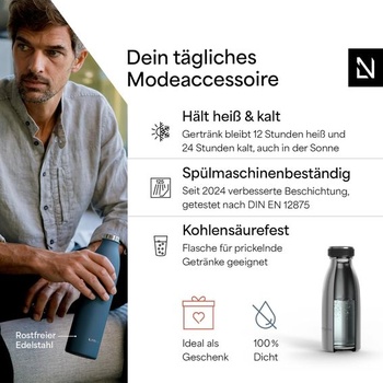 Láhev na vodu LARS NYSØM 350 ml - Láhev na vodu z nerezové oceli - Termoska 350 ml
