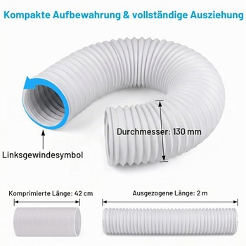 Výfuková hadica pre klimatizáciu – 150 mm – flexibilná PVC hadica, predĺžiteľná 0,42–2 m