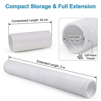 Výfuková hadica pre klimatizáciu – 150 mm – flexibilná PVC hadica, predĺžiteľná 0,42–2 m