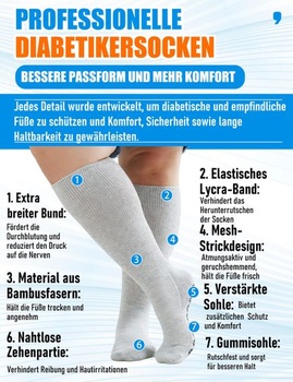 Široké diabetické ponožky pro muže a ženy ve větších velikostech, extra dlouhé ponožky proti otokům