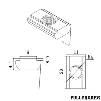 20x T-matice M4 11,0 x 4,1 mm pro drážku 8K, s pružinovou destičkou, ocel 20 kusů - M4 (11,0x4,1 mm