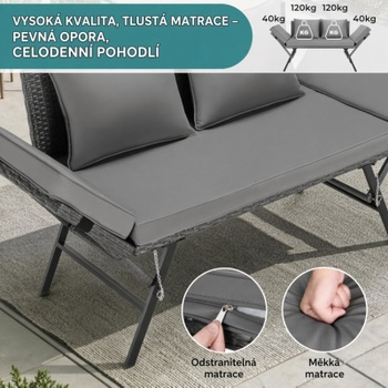 Zahradní ratanová lavice s funkcí ležení 01-0318, 176 x 55 x 80 cm, šedá - A