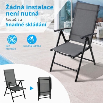 Záhradná skladacia stolička A-026, 2 kusy, 52 x 65 x 107 cm, čierno/šedá - A