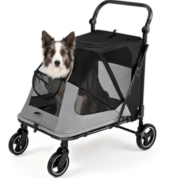 Skladací kočík pre psov BNDC-403, do 30 kg, 88 x 68 x 107 cm, čierno/sivý - A