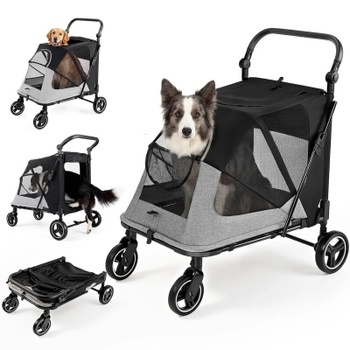 Skladací kočík pre psov BNDC-403, do 30 kg, 88 x 68 x 107 cm, čierno/sivý - A