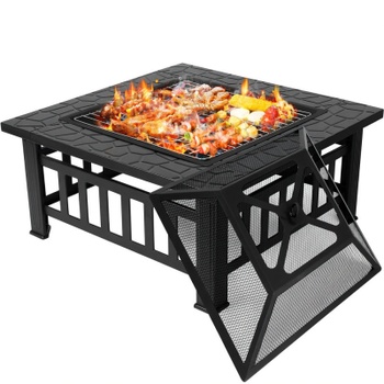 Záhradné ohnisko 3v1 s grilom a krytom FS002, 81 x 81 x 45 cm, čierne - A