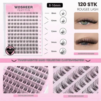 Prodlužování řas Wosheer, jednotlivé shluky řas, tenké přírodní shluky řas, zakřivení D, DIY