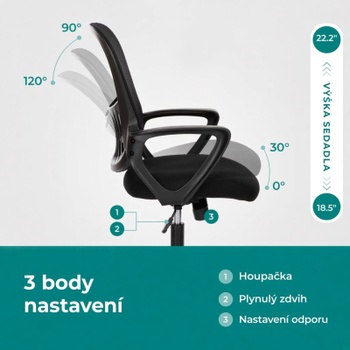 Kancelárska otočná stolička mesh C-7318-BK, s bedrovou opierkou, čierna - N
