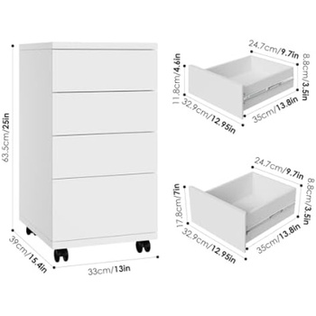 Pojazdná skrinka so 4 zásuvkami HOS-PB-023, 33 x 39 x 63,5 cm, biela - B
