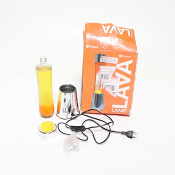 Fisúra - Oranžová lávová lampa. Strieborný chrómový podstavec, oranžová tekutina a oranžová láva.