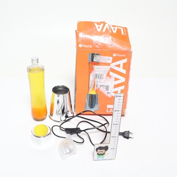 Fisúra - Oranžová lávová lampa. Strieborný chrómový podstavec, oranžová tekutina a oranžová láva.