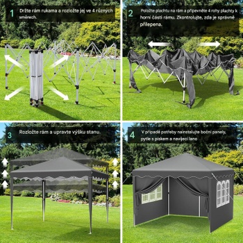 Záhradný altánok so 4 bočnými panelmi, 3 x 3 m, UV ochrana 50+, sivý - A