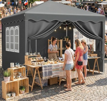 Záhradný altánok so 4 bočnými panelmi, 3 x 3 m, UV ochrana 50+, sivý - A