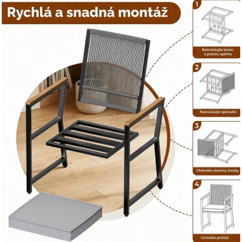 Záhradná stolička 01-0326, ratan, 53 x 51 x 86 cm, šedo/čierna - N