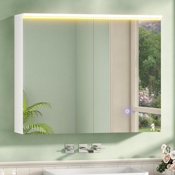 Kúpeľňová zrkadlová skrinka s LED DJ505543_1, 80 x 60 cm, biela - A