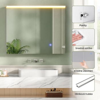 Kúpeľňová zrkadlová skrinka s LED DJ505543_1, 80 x 60 cm, biela - A