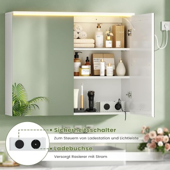 Kúpeľňová zrkadlová skrinka s LED DJ505543_1, 80 x 60 cm, biela - A