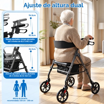 Chodítko s kolieskami a sedákom XZY612, 82,5-96,5 cm, do 136 kg, čierno/biela - B