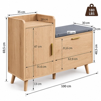 Botník s lavicou RA+240715PH0101-1-11, 100 x 30 x 69,5 cm, prírodný - B