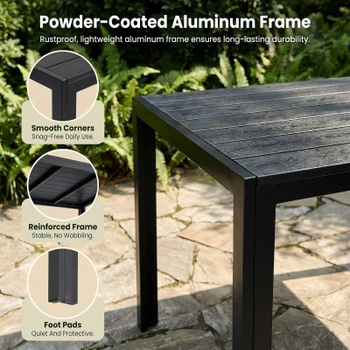 Záhradný stôl D-139, 110 x 70 x 73 cm, WPC doska, hliníkový rám, čierny - A