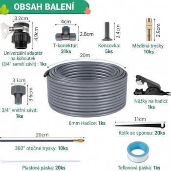 Zavlažovací systém micro drip 20 m, 10 trysiek, sivý - A
