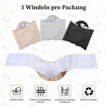 Pleny pro psy, 3 kusy, velikost S-L. Pratelné břišní pásy pro psy. Vysoce savé psí pleny, psí