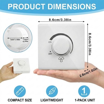 Stmívač pro stropní ventilátor, nástěnný vypínač 86 typů, 220 V, 10 A, plynulá regulace otáček,
