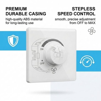 Stmívač pro stropní ventilátor, nástěnný vypínač 86 typů, 220 V, 10 A, plynulá regulace otáček,