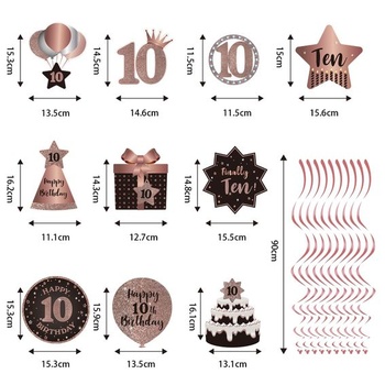 Závesné špirály k 10. narodeninám, stropné dekorácie, 10 fóliových závesných špirál s výrezmi, k 10
