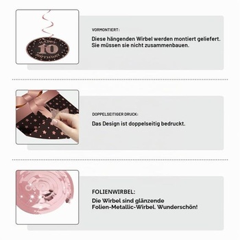 Závesné špirály k 10. narodeninám, stropné dekorácie, 10 fóliových závesných špirál s výrezmi, k 10