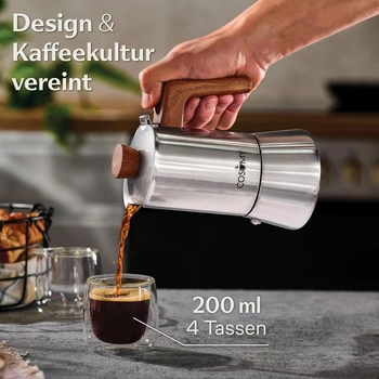 Indukční espresso kávovar Cosumy 200 ml – Moka konvice z nerezové oceli 4 šálky (200 ml)